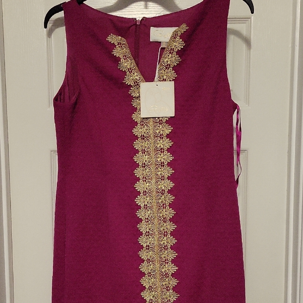 Pappagallo Pink and Gold Sheath Dress V-Neck Sleeveless